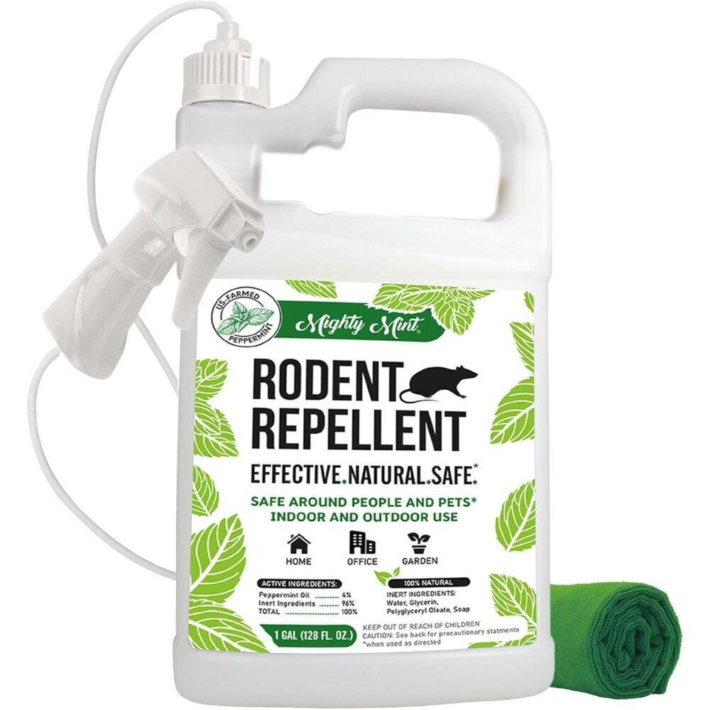 Peppermint Oil Rodent Repellent Spray with Microfiber Cloth  Natural Indoor &